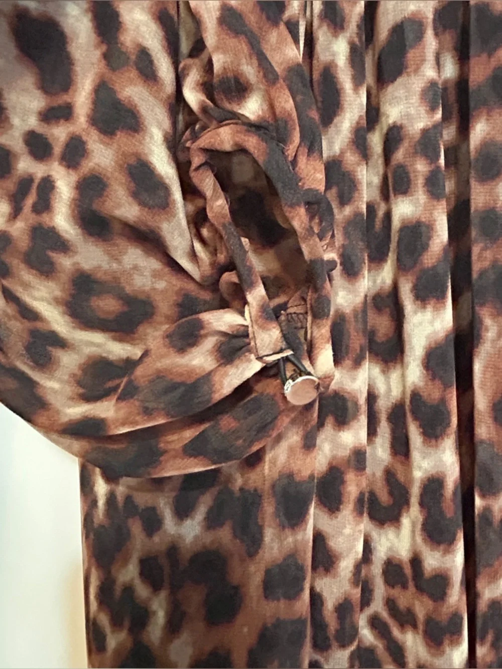 DKNY Chiffon Leopard Print Blouson Sleeve Empire Waist Dress - Picture 5 of 16